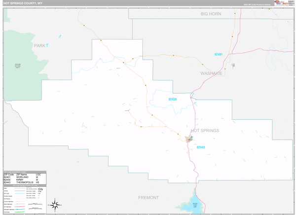 Hot Springs County, WY Wall Map